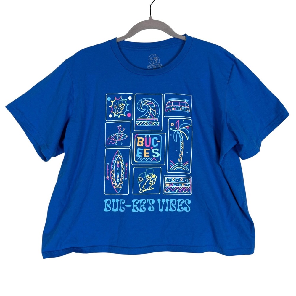 Buc-ee's Shirt Womens 2XL Blue Buc-ee's Vibes Graphic Cropped Tee Top Casual
